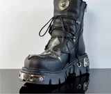 Motorrad Biker Rock Punk Gothic Style Stiefel FWMB008D Rindsleder Schwarz Gr. 38-50 