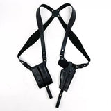 Airsoft Tactical Military Universal fitment Adjustable Shoulder Pistol Holster Dual Magazine Pouch Cowhide Leather Black / Brown