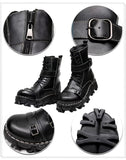 Motorcycle Biker Rock Punk Gothic Boots FWMB013 Cowhide Leather Black Size 37-50