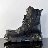 Motorrad Biker Rock Punk Gothic Style Stiefel FWMB008D Rindsleder Schwarz Gr. 38-50 