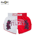 FLUORY MTSF156 MUAY THAI BOXING SHORTS XXS-XXXL UNISEX JUNIOR & ADULT WHITE RED