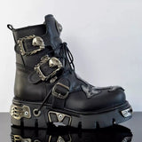 Motorrad Biker Rock Punk Gothic Style Stiefel FWMB008D Rindsleder Schwarz Gr. 38-50 