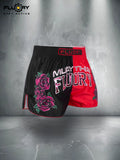 FLUORY MTSF156 MUAY THAI BOXING SHORTS XXS-XXXL UNISEX JUNIOR & ADULT BLACK RED