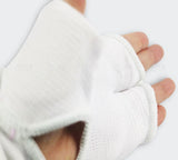 Karate Elastic Fingerless Hand Guards Kyokushin Kanji Sparring Gloves Size S-XL White