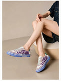 FEIYUE Skate Shoes Canvas Sneakers Low Top Size 35-44 Unisex White Purple