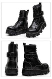 Motorcycle Biker Rock Punk Gothic Boots FWMB013 Cowhide Leather Black Size 37-50