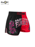 FLUORY MTSF156 MUAY THAI BOXING SHORTS XXS-XXXL UNISEX JUNIOR & ADULT BLACK RED
