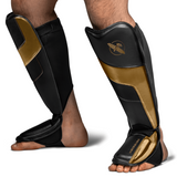 HAYABUSA T3 FULL BACK MUAY THAI BOXING MMA SHIN GUARD PROTECTOR M Black Gold