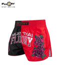 FLUORY MTSF156 MUAY THAI BOXING SHORTS XXS-XXXL UNISEX JUNIOR & ADULT BLACK RED