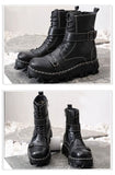 Motorcycle Biker Rock Punk Gothic Boots FWMB013 Cowhide Leather Black Size 37-50