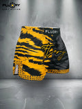 FLUORY MTSF191 MUAY THAI BOXING SHORTS XS-XXXL UNISEX JUNIOR & ADULT Black Yellow