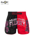 FLUORY MTSF156 MUAY THAI BOXING SHORTS XXS-XXXL UNISEX JUNIOR & ADULT BLACK RED