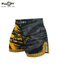 FLUORY MTSF191 MUAY THAI BOXING SHORTS XS-XXXL UNISEX JUNIOR & ADULT Black Yellow