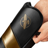 HAYABUSA T3 FULL BACK MUAY THAI BOXING MMA SHIN GUARD PROTECTOR M Black Gold