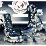 Motorrad Biker Rock Punk Gothic Style Stiefel FWMB008D Rindsleder Schwarz Gr. 38-50 