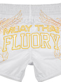 FLUORY MTS-C1234 MUAY THAI BOXING SHORTS XS-XXXL UNISEX JUNIOR & ADULT WHITE