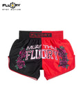 FLUORY MTSF156 MUAY THAI BOXING SHORTS XXS-XXXL UNISEX JUNIOR & ADULT BLACK RED