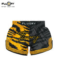 FLUORY MTSF191 MUAY THAI BOXING SHORTS XS-XXXL UNISEX JUNIOR & ADULT Black Yellow