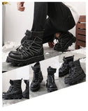 Motorcycle Biker Rock Punk Gothic Boots FWMB014 Cowhide Leather Black Size 37-50
