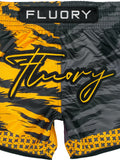 FLUORY MTSF191 MUAY THAI BOXING SHORTS XS-XXXL UNISEX JUNIOR & ADULT Black Yellow