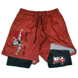 Baki Hanma Sports Gym Athletic 2-in-1 Training Shorts S-5XL Black / Red