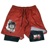 Baki Hanma Sports Gym Athletic 2-in-1 Training Shorts S-5XL Black / Red