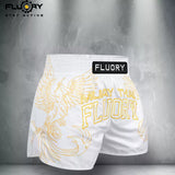 FLUORY MTS-C1234 MUAY THAI BOXING SHORTS XS-XXXL UNISEX JUNIOR & ADULT WHITE
