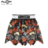 FLUORY SKULL MUAY THAI BOXING SHORTS XS-XXXL UNISEX JUNIOR & ADULT BLACK