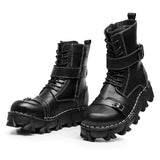 Motorcycle Biker Rock Punk Gothic Boots FWMB013 Cowhide Leather Black Size 37-50