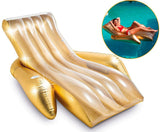 Inflatable Shimmering Gold Lounge Chair Pool Water Float with Air Pump 175x119x61 cm