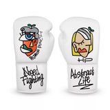 No Boxing No Life X Humor Punch Boxing Gloves Lace Up Microfiber 10-16 oz White