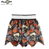 FLUORY SKULL MUAY THAI BOXING SHORTS XS-XXXL UNISEX JUNIOR & ADULT BLACK