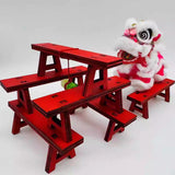 Cultural Art Chinese Traditional Miniature Lion Dance Handcraft Props Set of Baxian Benches 10x3x3 cm