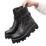 Motorcycle Biker Rock Punk Gothic Boots FWMB013 Cowhide Leather Black Size 37-50