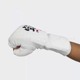 Karate Elastic Fingerless Hand Guards Kyokushin Kanji Sparring Gloves Size S-XL White