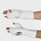 Karate Elastic Fingerless Hand Guards Kyokushin Kanji Sparring Gloves Size S-XL White