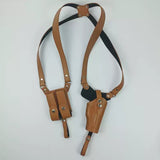 Airsoft Tactical Military Universal fitment Adjustable Shoulder Pistol Holster Dual Magazine Pouch Cowhide Leather Black / Brown