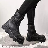 Motorcycle Biker Rock Punk Gothic Boots FWMB013 Cowhide Leather Black Size 37-50