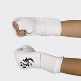 Karate Elastic Fingerless Hand Guards Kyokushin Kanji Sparring Gloves Size S-XL White