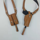 Airsoft Tactical Military Universal fitment Adjustable Shoulder Pistol Holster Dual Magazine Pouch Cowhide Leather Black / Brown