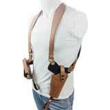 Airsoft Tactical Military Universal fitment Adjustable Shoulder Pistol Holster Dual Magazine Pouch Cowhide Leather Black / Brown