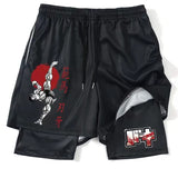 Baki Hanma Sports Gym Athletic 2-in-1 Training Shorts S-5XL Black / Red