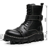 Motorcycle Biker Rock Punk Gothic Boots FWMB013 Cowhide Leather Black Size 37-50