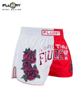 FLUORY MTSF156 MUAY THAI BOXING SHORTS XXS-XXXL UNISEX JUNIOR & ADULT WHITE RED