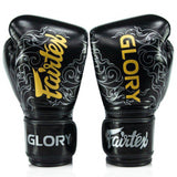 Fairtex BGVG3 GLORY MUAY THAI BOXING GLOVES 10-16 oz Black Silver