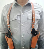 Airsoft Tactical Military Universal fitment Adjustable Shoulder Dual Holster Pistol Carrier Cowhide Leather Black / Brown