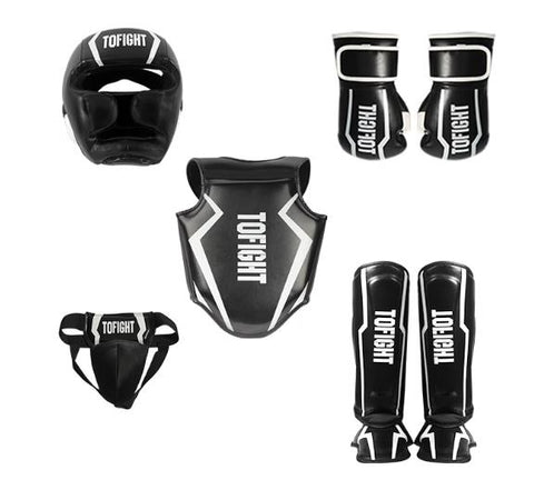 TOFIGHT MUAY THAI BOXING MMA SPARRING PROTECTIVE GEAR SET JUNIOR Size S / M Black