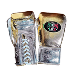 No Boxing No Life Mexico Bloodline Boxing Gloves Lace Up Cowhide Leather 10-14 oz Metallic Gold Silver