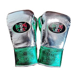 No Boxing No Life Mexico Bloodline Boxing Gloves Lace Up Cowhide Leather 10-14 oz Metallic Silver Green