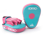 YOKKAO CURVED MUAY THAI BOXING MMA PUNCHING FOCUS MITTS PADS Leather Blue Pink